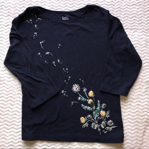 🦋 Dandelion 🌬🌼 3/4 sleeve top Navy Blue XXL
